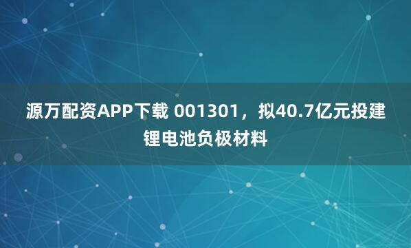 源万配资APP下载 001301，拟40.7亿元投建锂电池负极材料