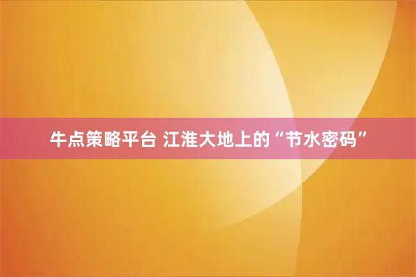 牛点策略平台 江淮大地上的“节水密码”